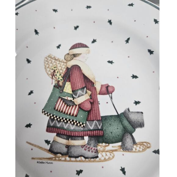 Sakura Debbie Mumm "Sledding Characters" stoneware 8.25" salad dessert lunch - Picture 4 of 9